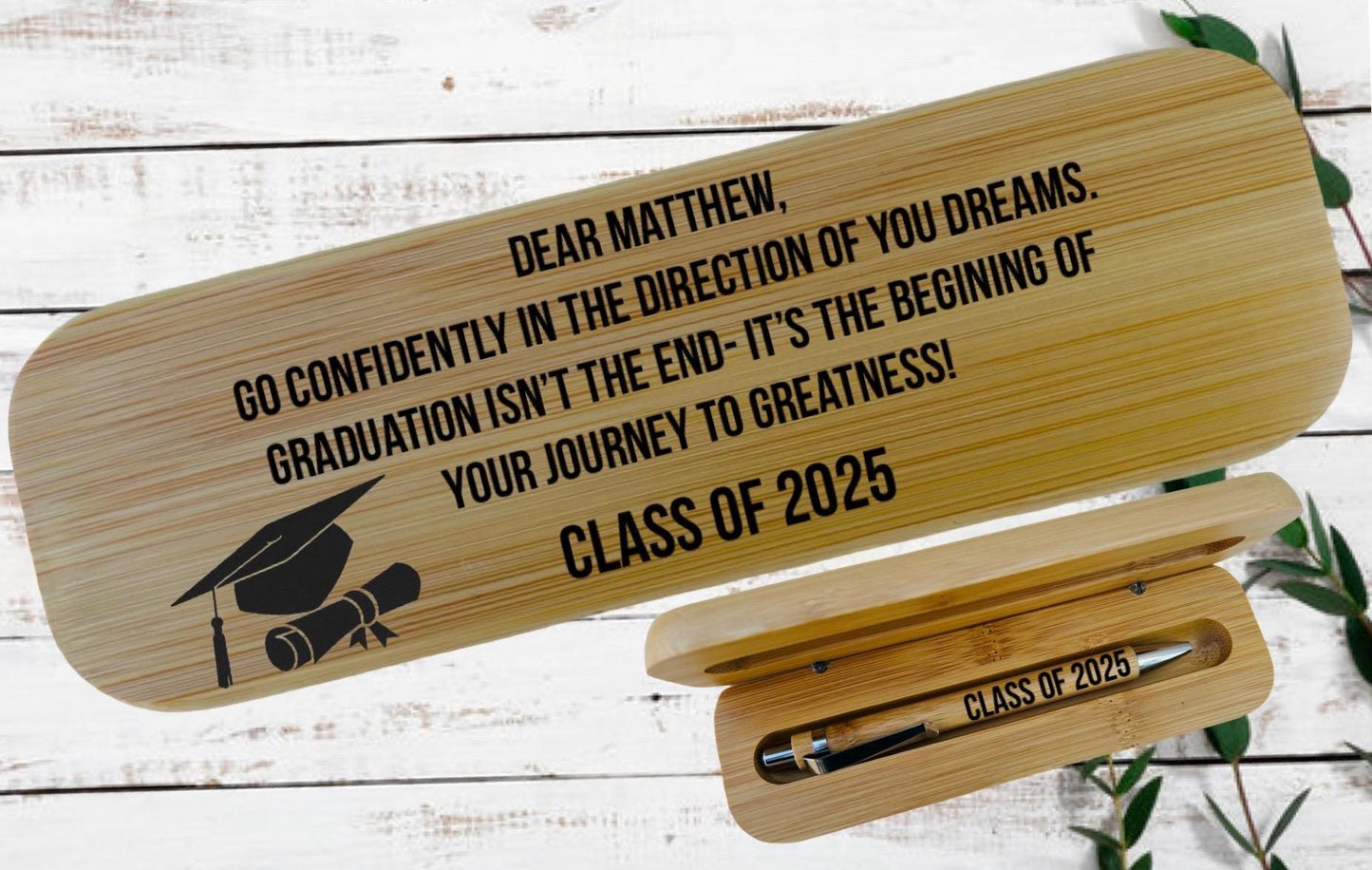 Laser engraved personalized bamboo pen with bamboo box gift set graduation gift set