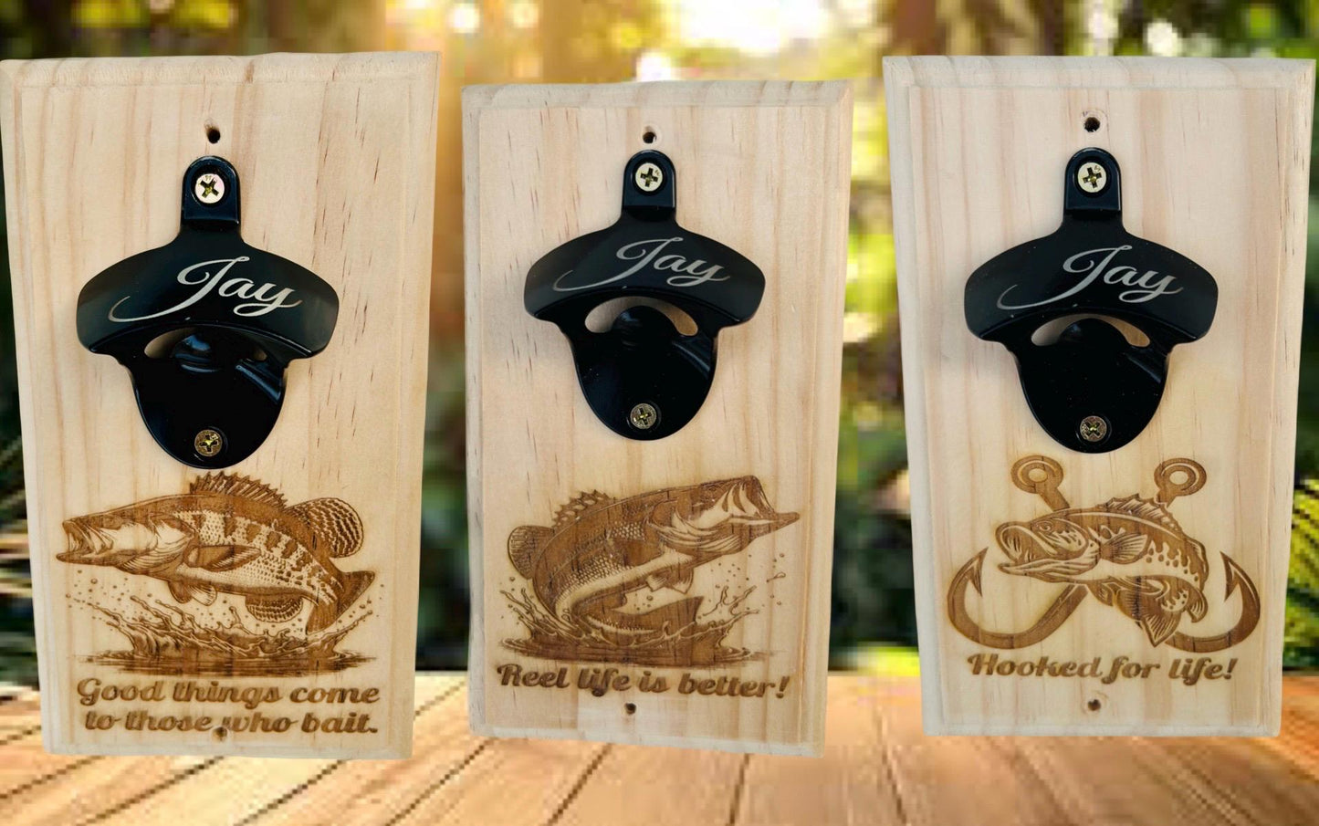 Fishing wall mounted bottle opener personalized laser engraved wall bottle opener gifts for him fishing