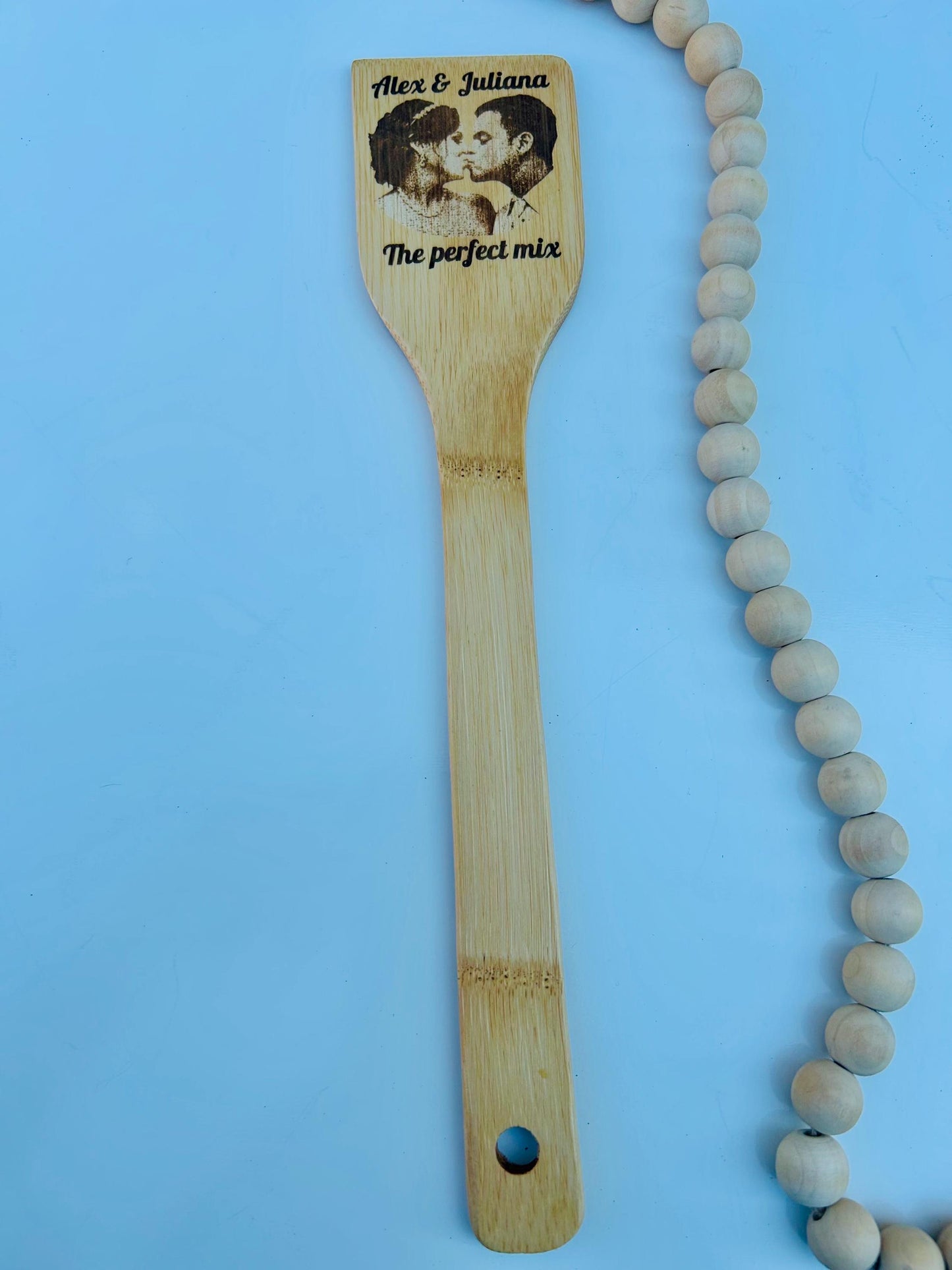 laser engraved personalized photo bamboo spatula