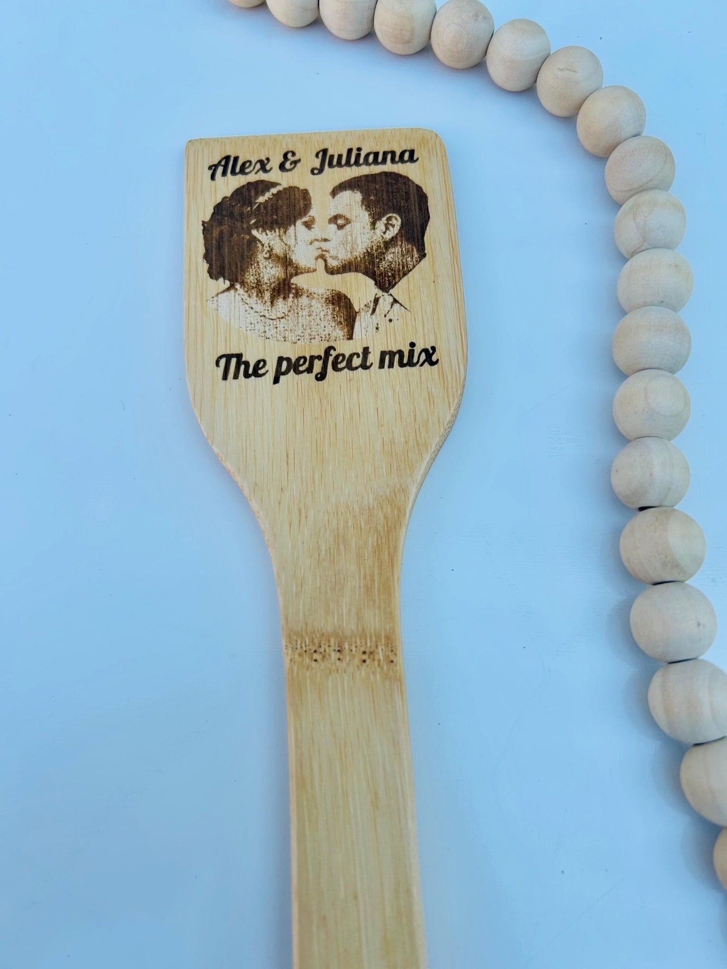 laser engraved personalized photo bamboo spatula
