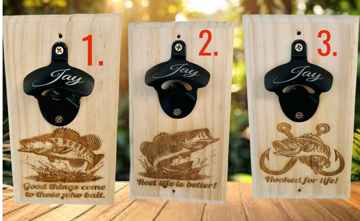 Fishing wall mounted bottle opener personalized laser engraved wall bottle opener gifts for him fishing