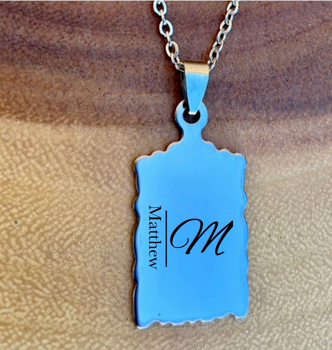 Laser engraved personalized stainless steel necklace with charm