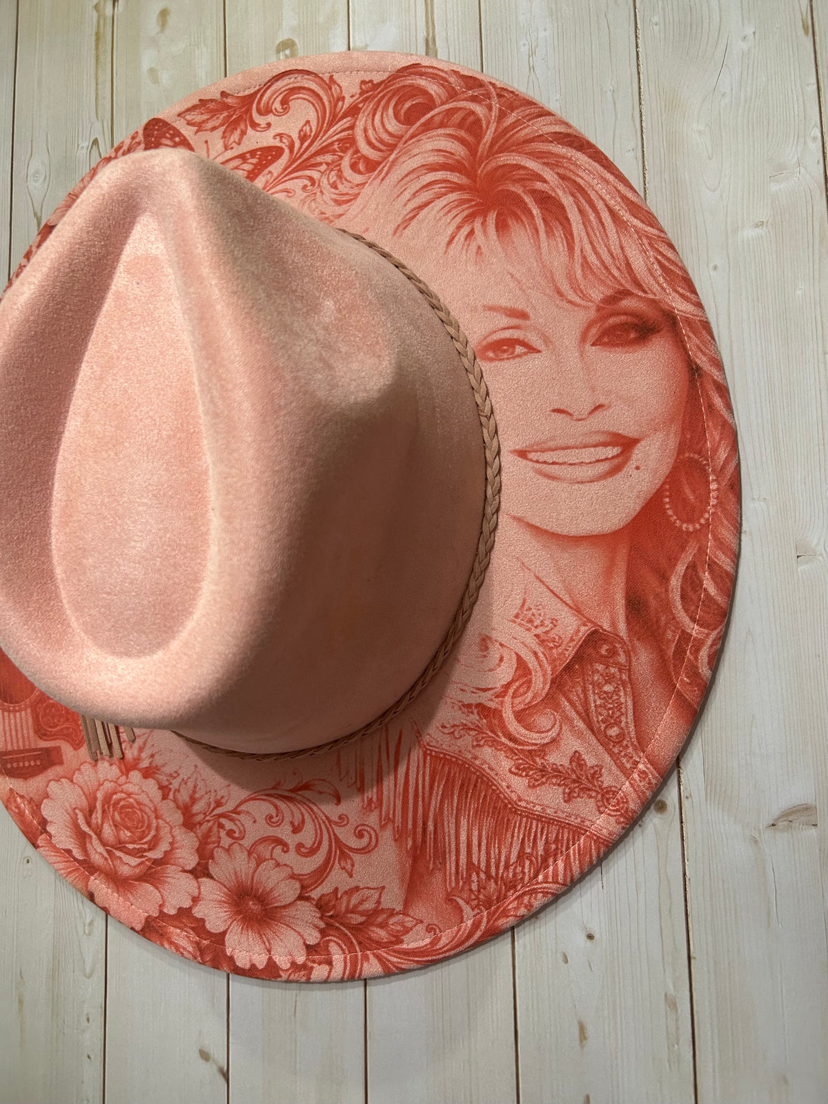 Dolly Parton laser engraved Pink vegan suede hat