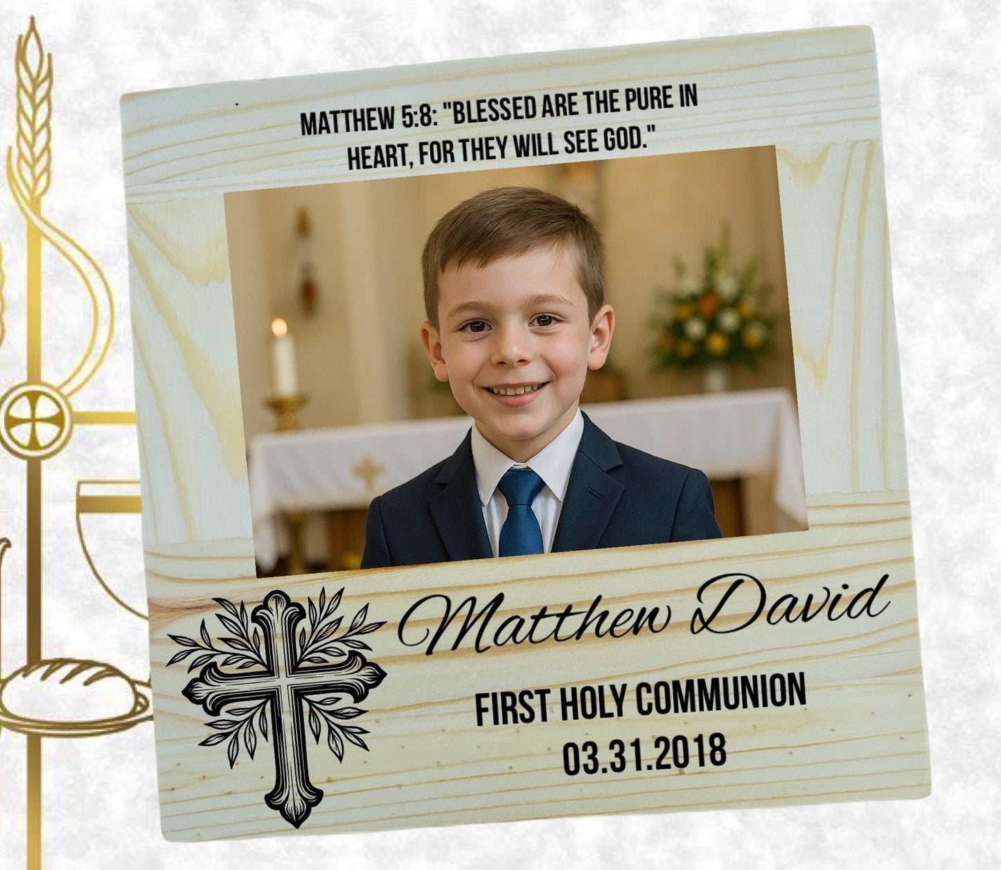 Laser engraved personalized wooden First Holy Communion gift Catholic school celebration milestone gift religious gift 6x4