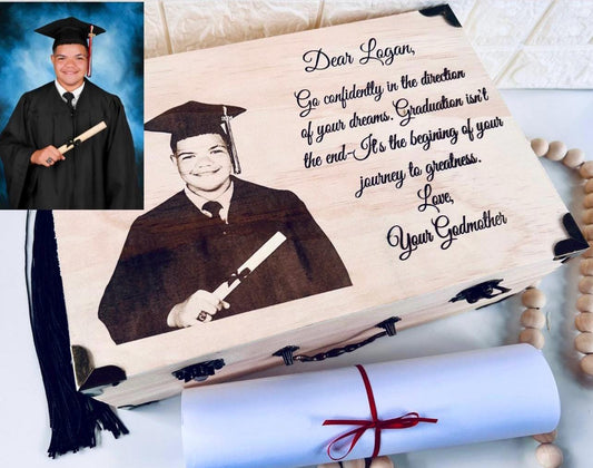 laser engraved photo graduation keepsake wooden box
