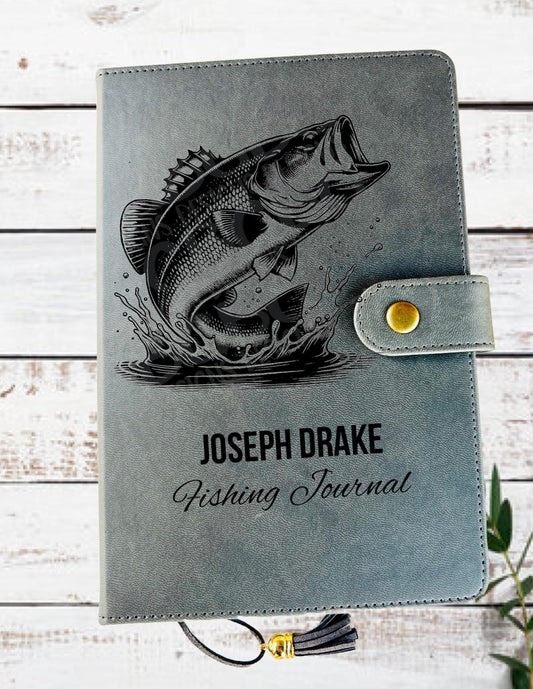 Personalized laser engraved fishing journal log book fishing adventures recipe book