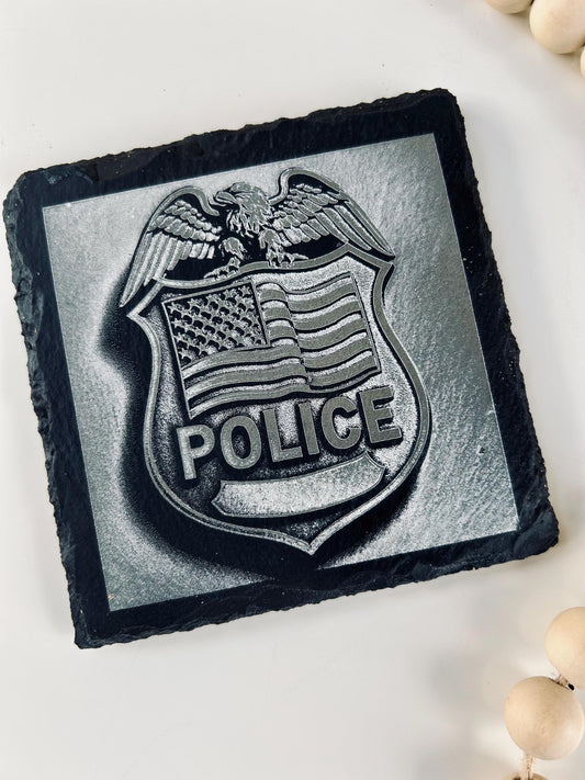 Police officer appreciation gift personalized laser engraved slate coaster gift