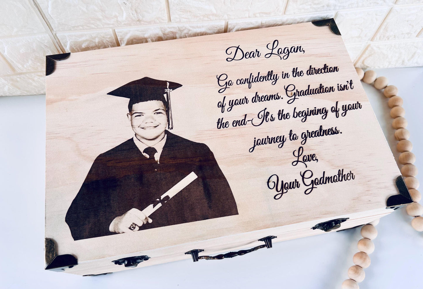 laser engraved photo graduation keepsake wooden box