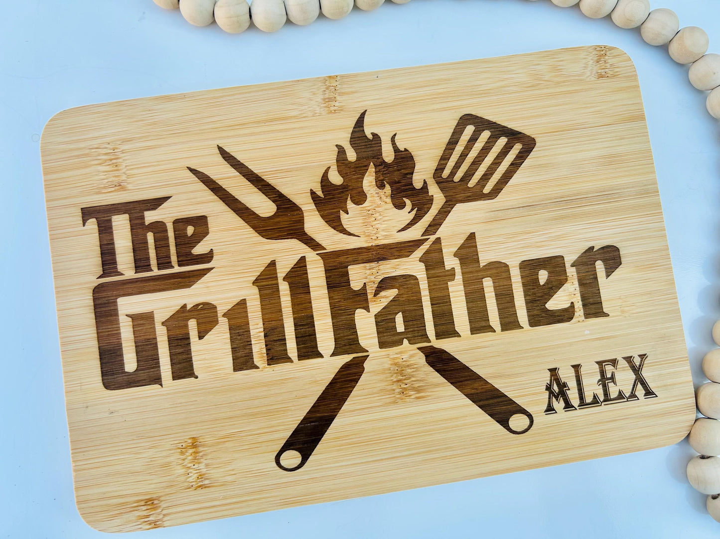 Personalized laser engraved Father’s Day The Grillfather grill father  cutting board with FREE POT HOLDER