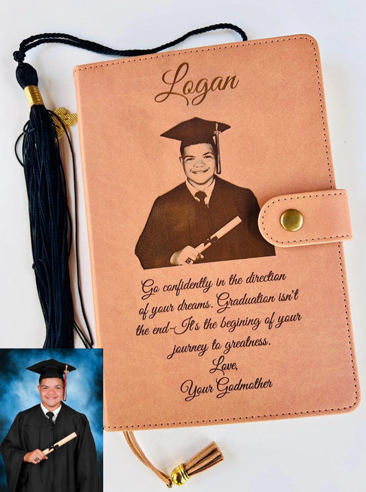 Graduation gift laser engraved  photo journal leatherette journal