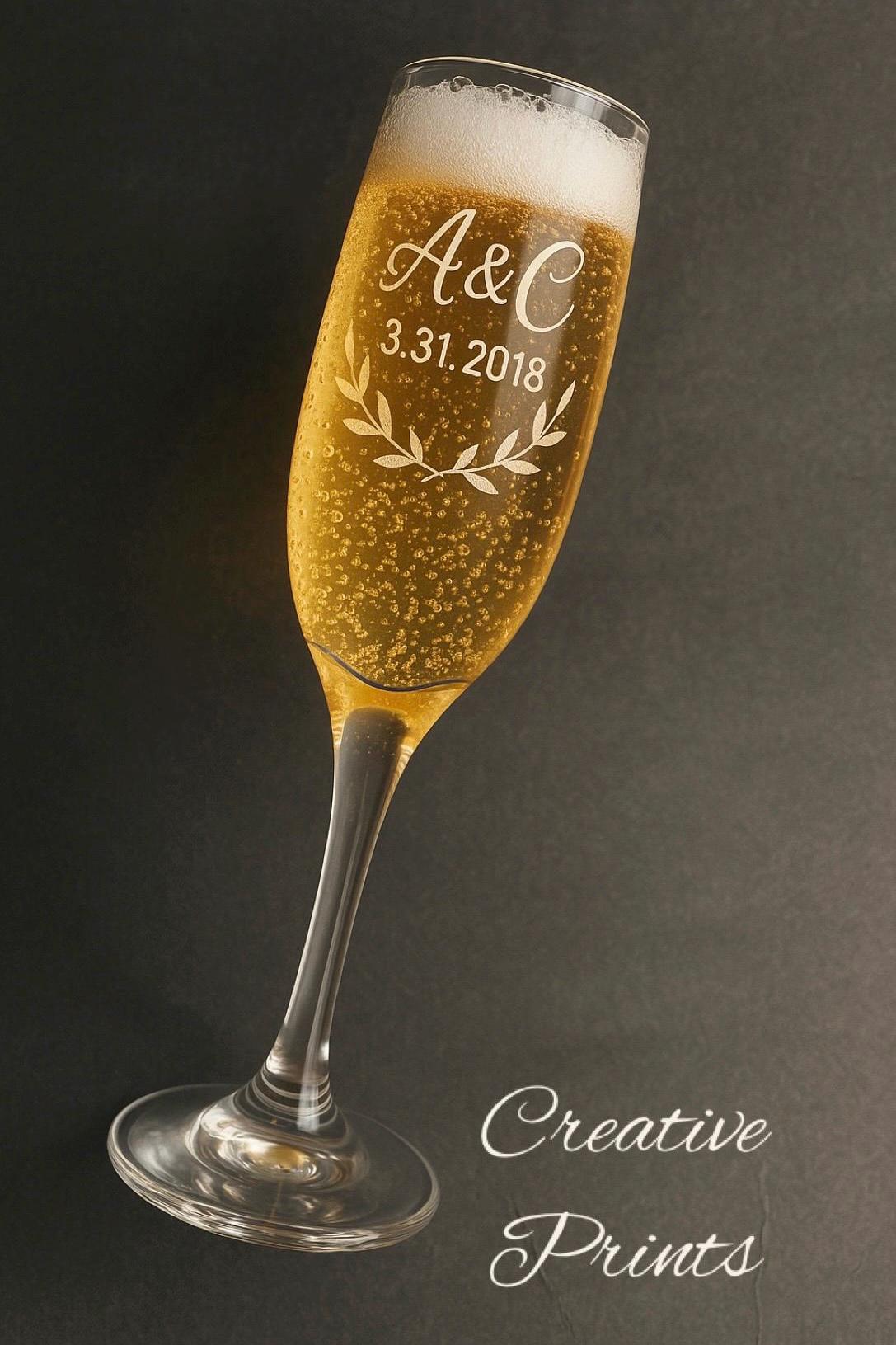 Personalized laser engraved wedding champagne glass flutes champagne anniversary flutes