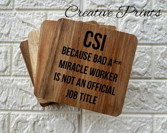 Personalized Acacia  CSI Coaster  Engraved  Wood Coasters - CSI  Gift - Crime Scene Gift - CSI graduation grad  gift