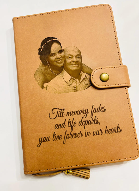Laser engraved  photo journal leatherette journal loss memorial gift memorial photo gift