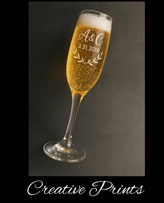 Personalized laser engraved wedding champagne glass flutes champagne anniversary flutes