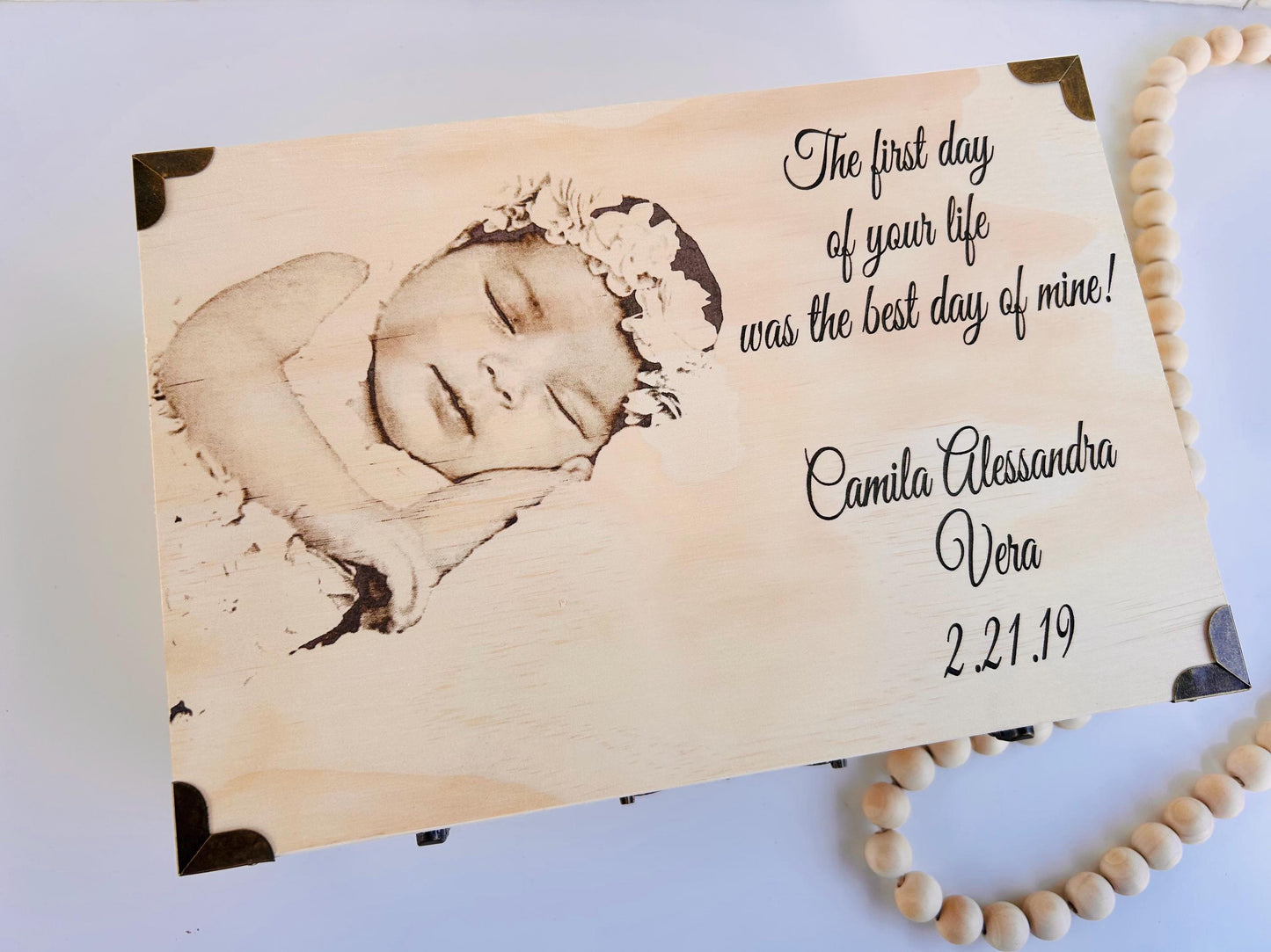 laser engraved photo baby  keepsake wooden  box