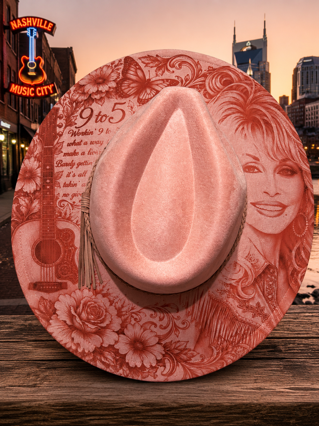 Dolly Parton laser engraved Pink vegan suede hat