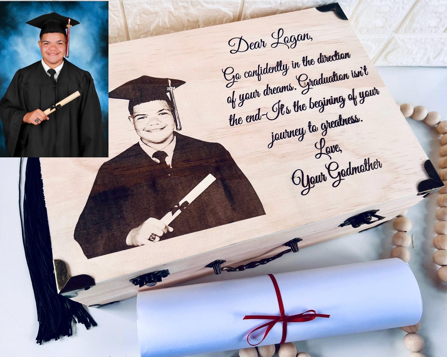 laser engraved photo graduation keepsake wooden box