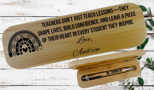 Laser engraved personalized  bamboo pen with bamboo box gift set for teacher appreciation gift
