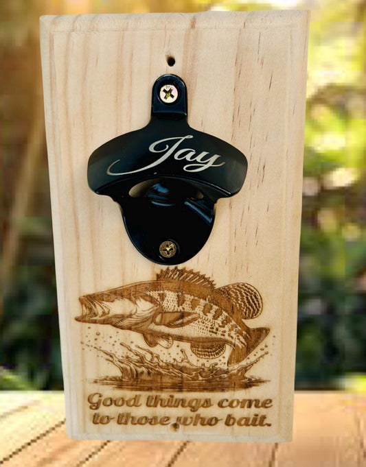 Fishing wall mounted bottle opener personalized laser engraved wall bottle opener gifts for him fishing