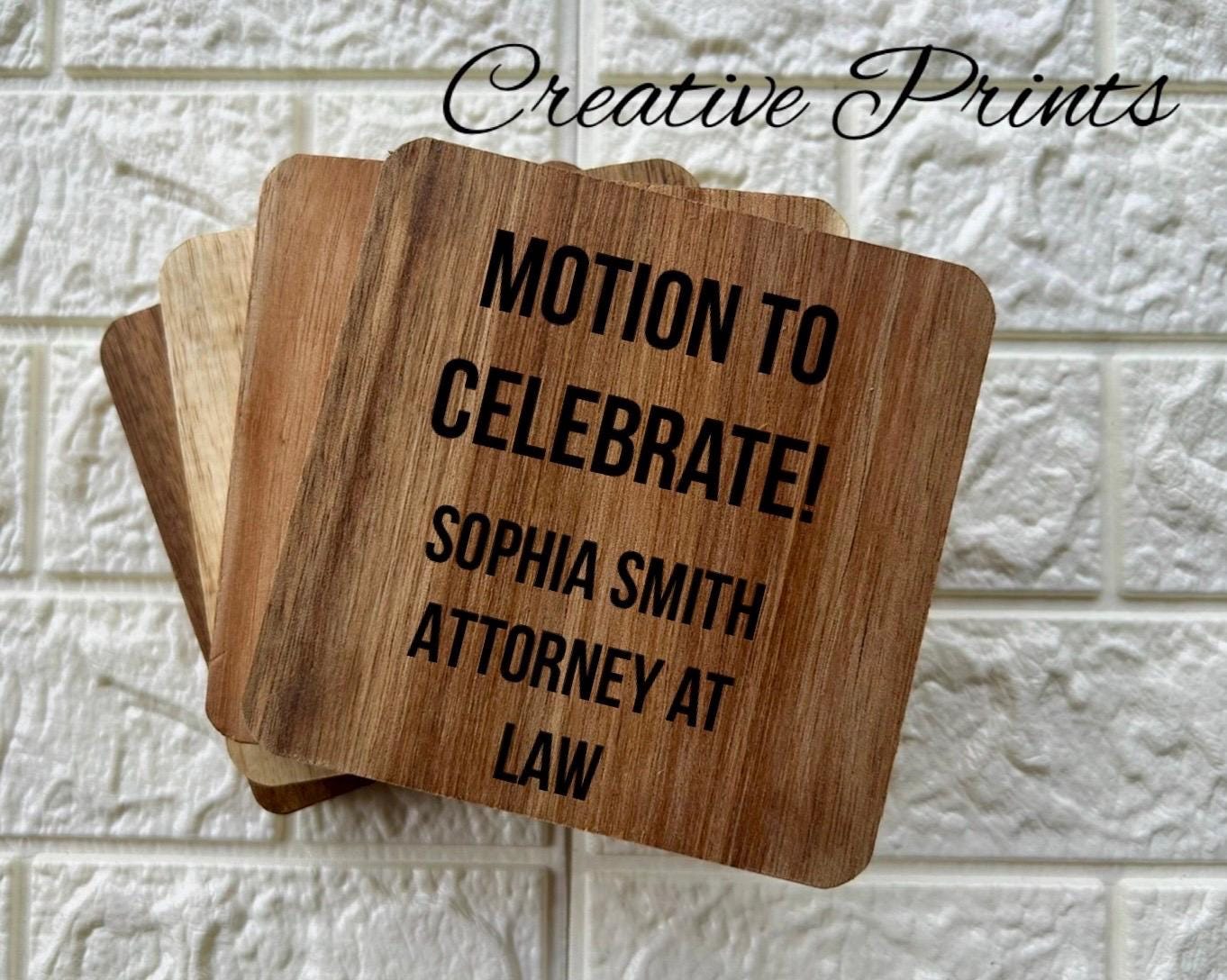 Personalized Acacia  lawyer  Coaster  Engraved  Wood Coasters - law school Attorney  - law school graduate promotion gift