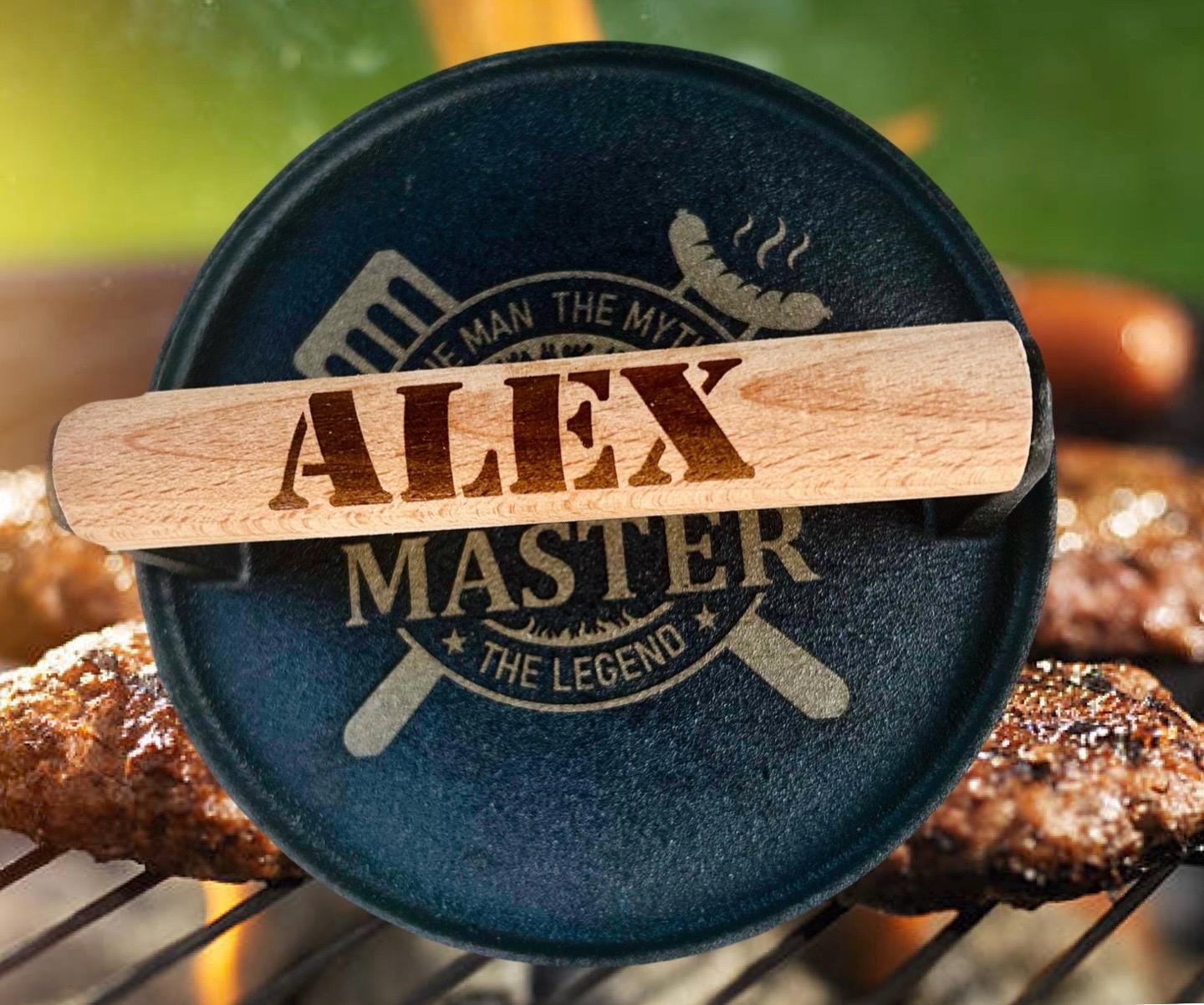 Personalized cast iron grill burger press laser engraved smash burger grill press grilling tools personalized