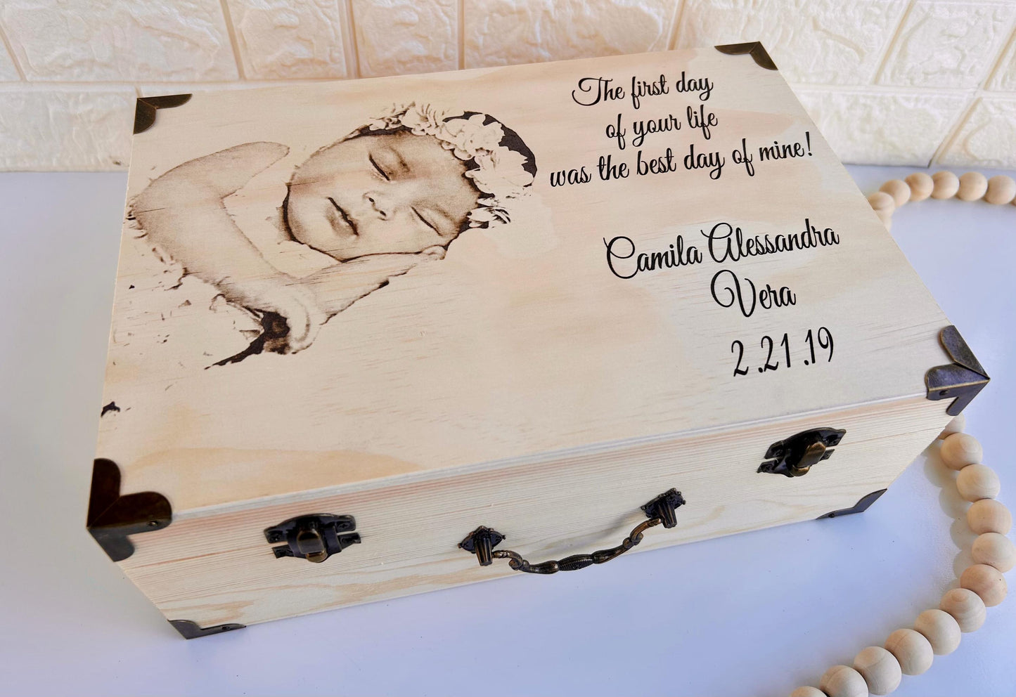laser engraved photo baby  keepsake wooden  box