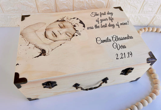 laser engraved photo baby  keepsake wooden  box