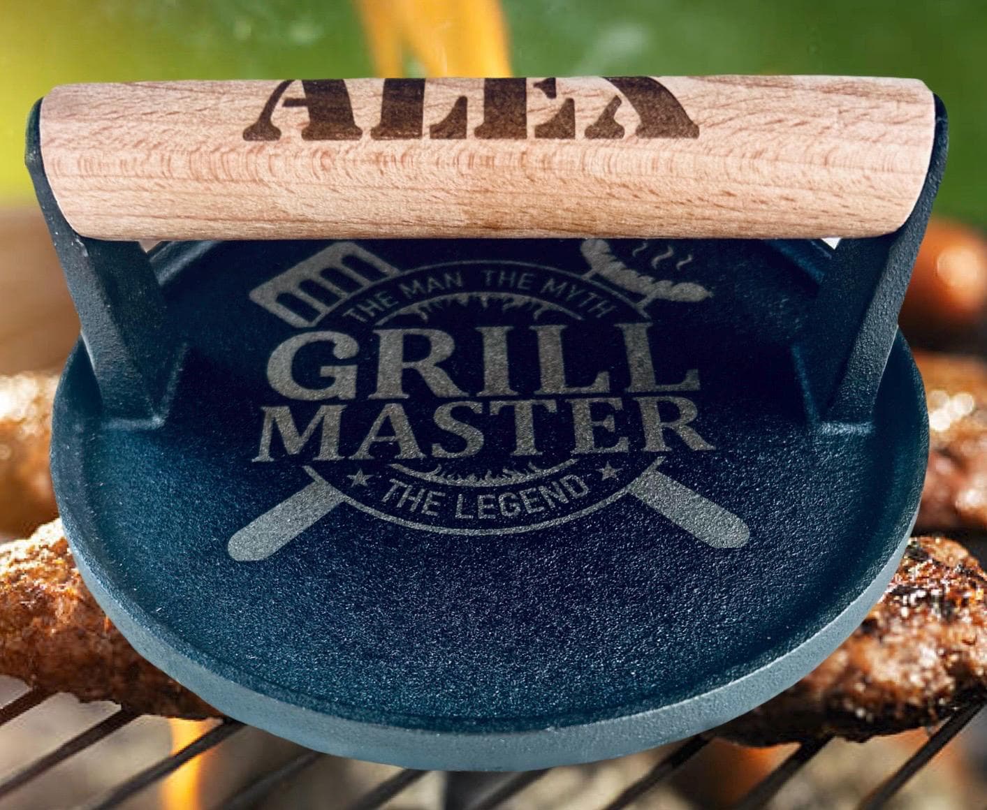 Personalized cast iron grill burger press laser engraved smash burger grill press grilling tools personalized