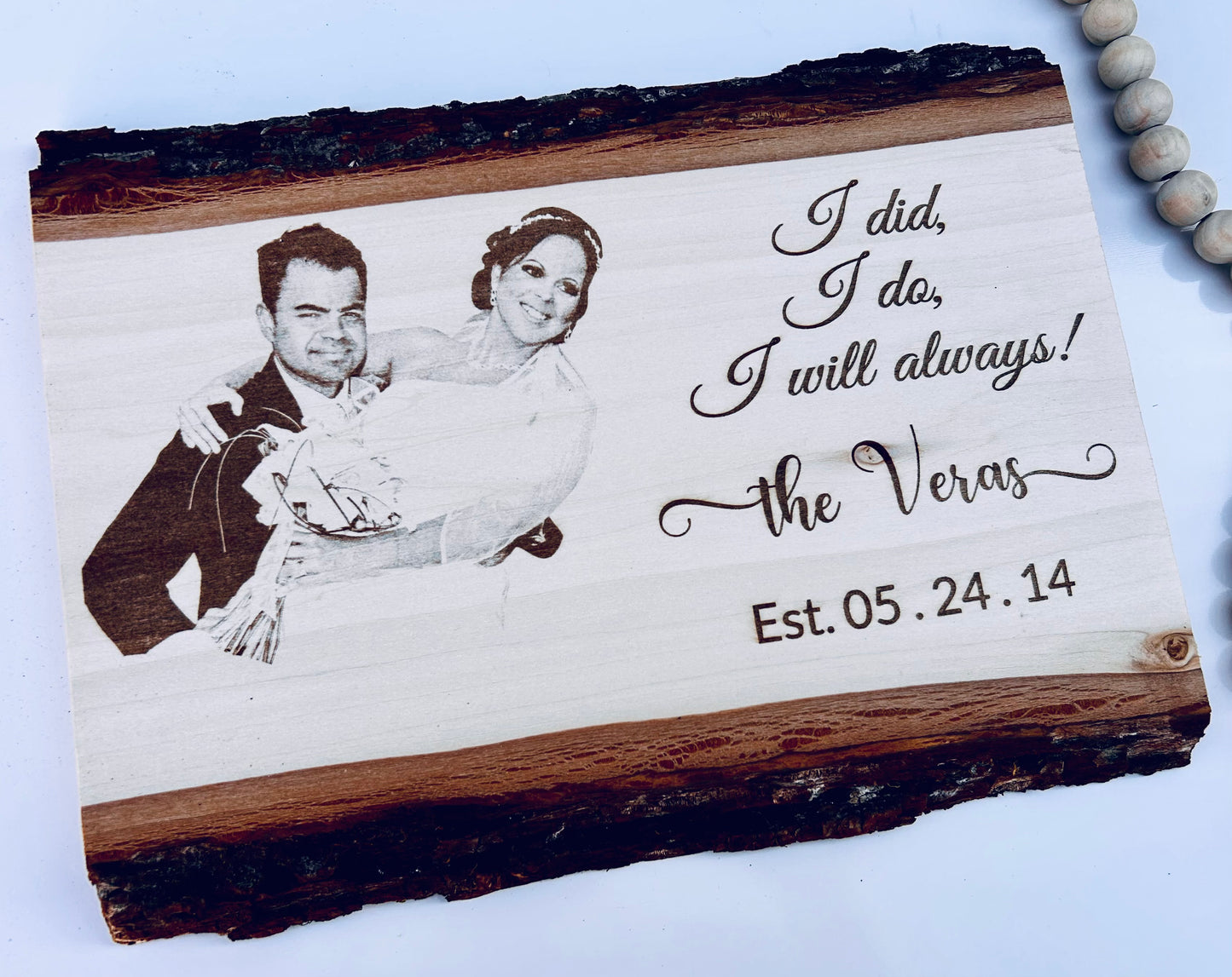 Personalized laser engraved live edge photo wooden plaque