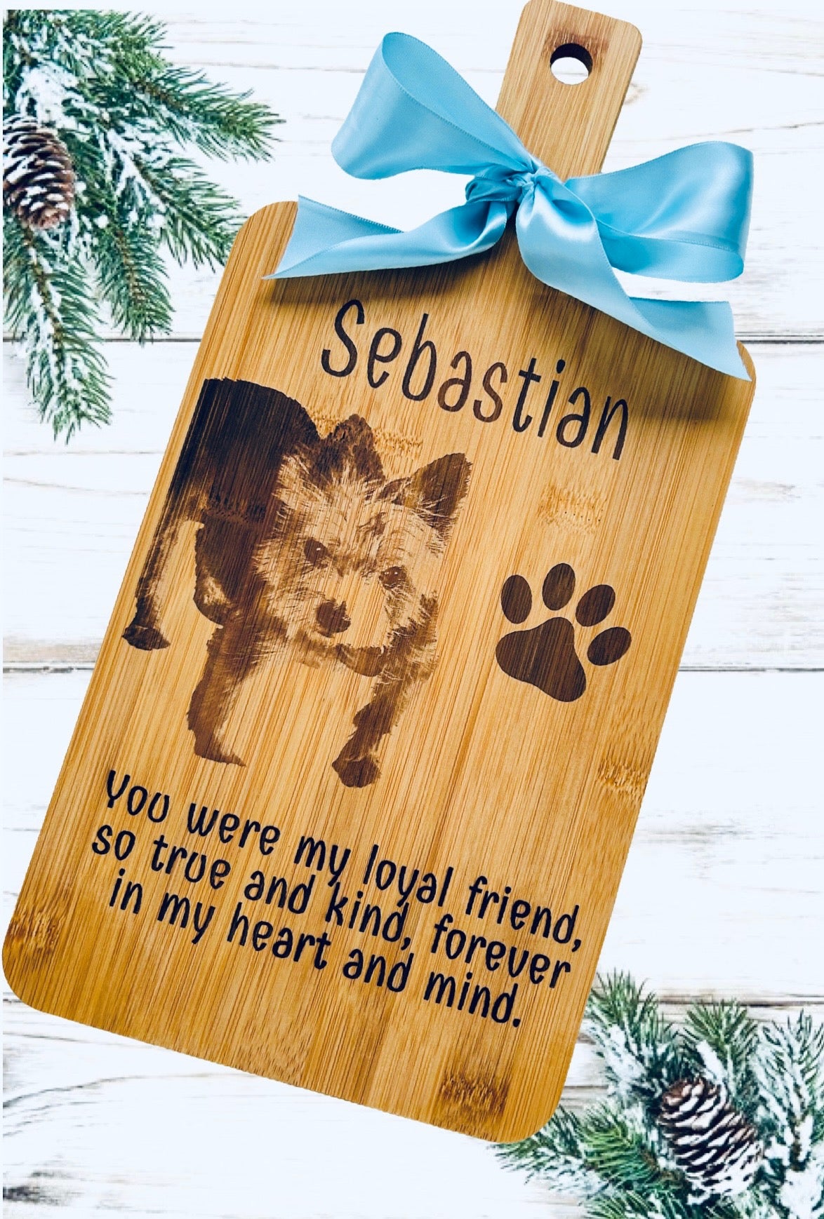 Laser engraved bamboo paddle photo serving board