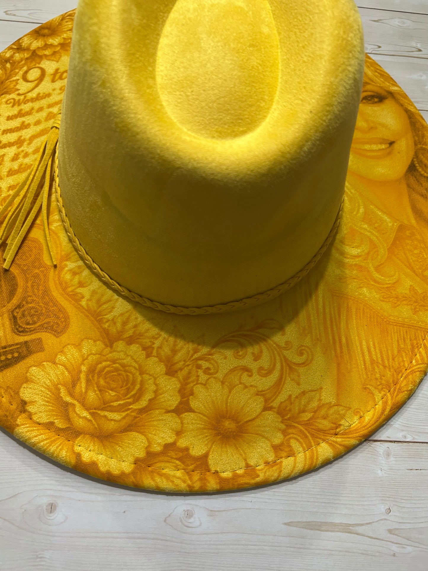 Dolly Parton laser engraved Golden Yellow vegan suede hat