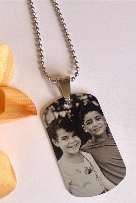 Personalized photo dog tag with beaded 2.4 mm chain