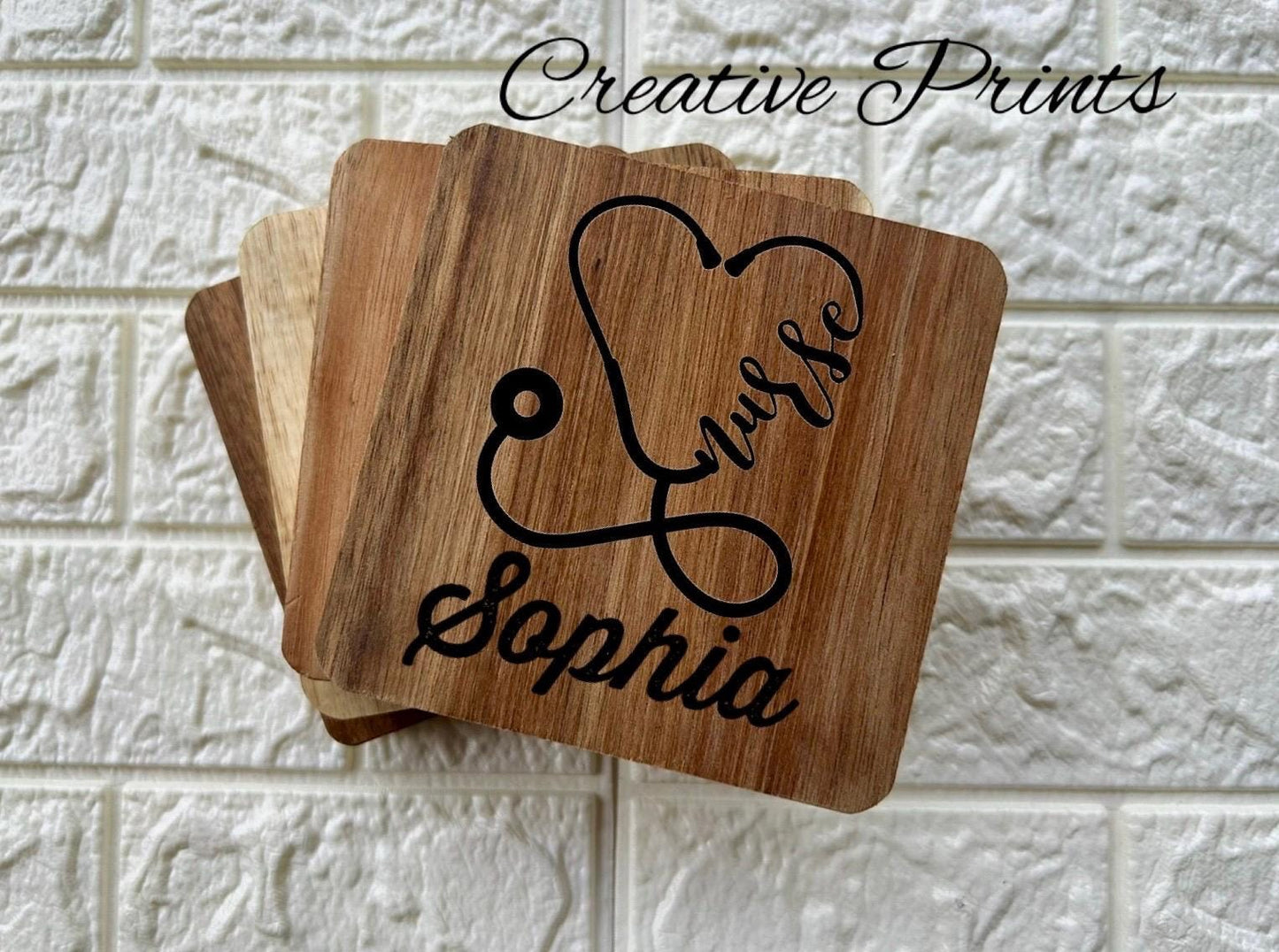 Personalized Acacia  Nurse Coaster  Engraved  Wood Coasters - Nurse Gift - Grad Graduate Gift - registered nurse gift Nurse school gift