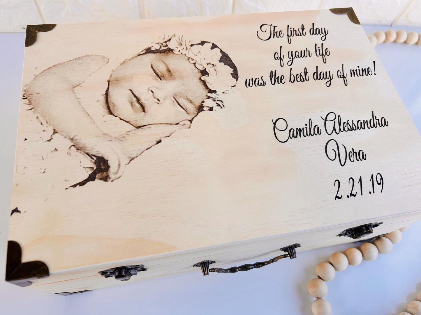 laser engraved photo baby  keepsake wooden  box
