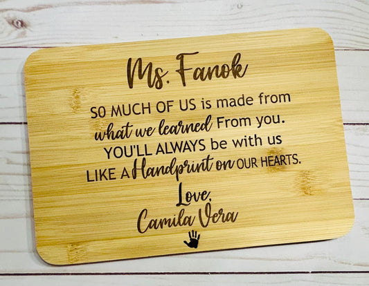 Personalized laser engraved teacher appreciation gift bamboo cutting board