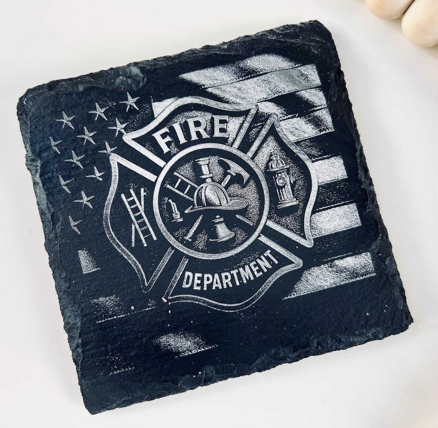 Fire department appreciation gift firefighter gift laser engraved personalized slate drink coaster fire department