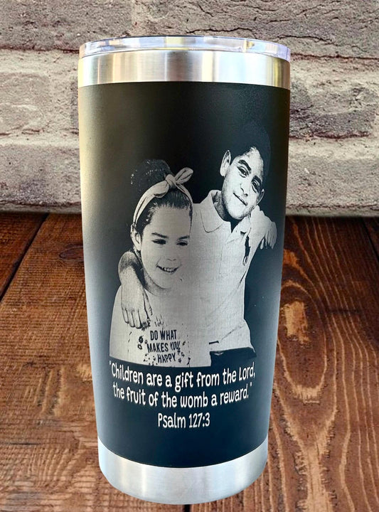 Photo tumbler 20oz laser engraved tumbler personalized gift tumbler birthday wedding gift Christmas anniversary portrait