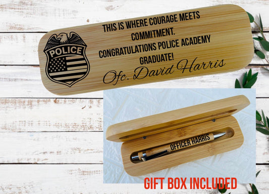 Laser engraved personalized  bamboo pen with bamboo box gift set police officer academy cadet graduation gift police training