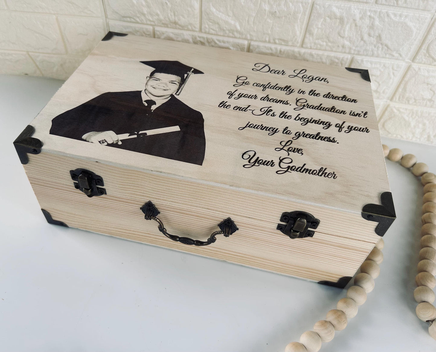 laser engraved photo graduation keepsake wooden box