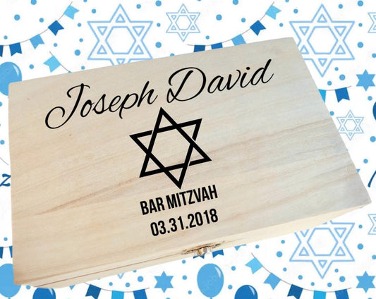 Laser engraved Bar Mitzvah keepsake box personalized Hebrew school gift Jewish gift Mazel Tov