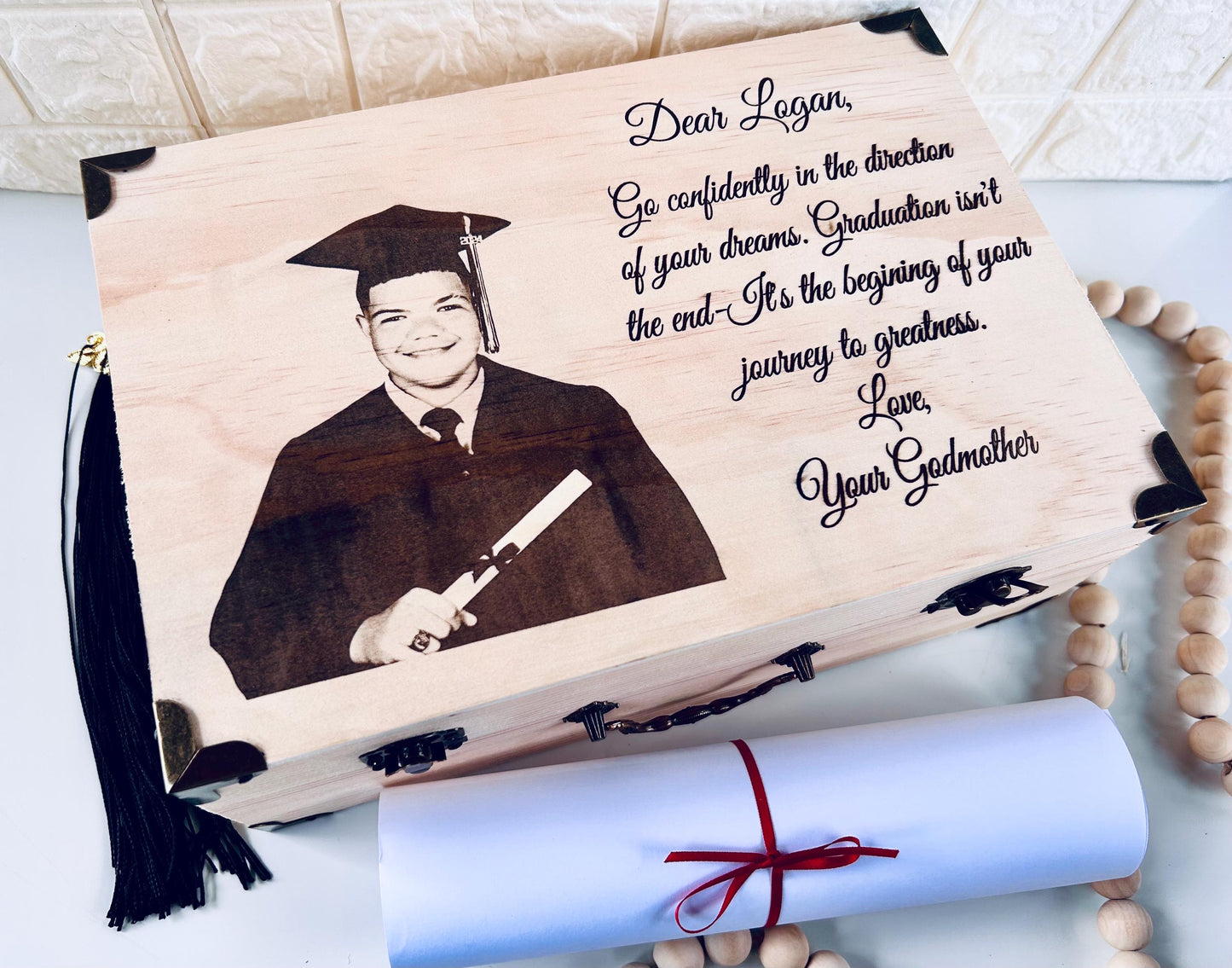 laser engraved photo graduation keepsake wooden box